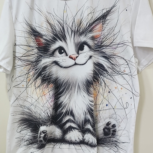Cat Graphic Tee Playful White - Picture 4 of 6